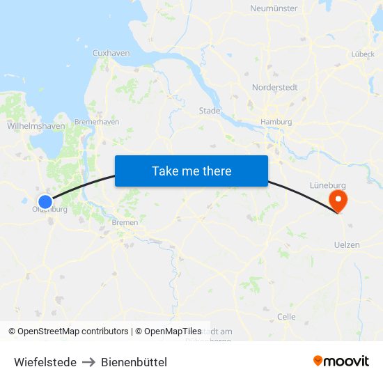 Wiefelstede to Bienenbüttel map