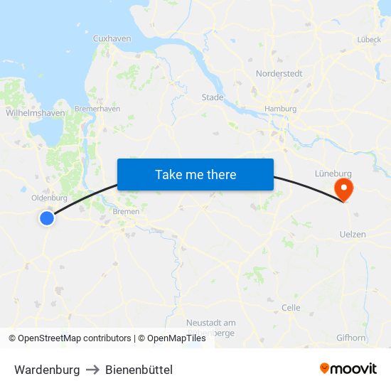 Wardenburg to Bienenbüttel map