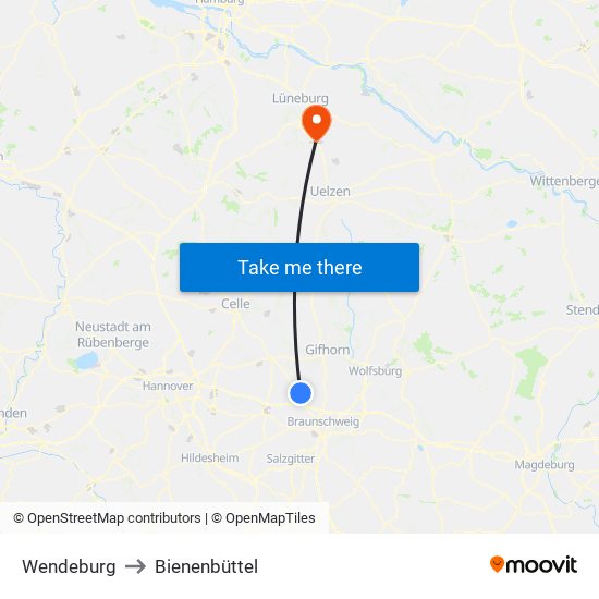 Wendeburg to Bienenbüttel map