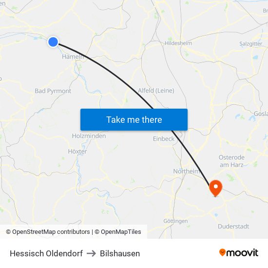 Hessisch Oldendorf to Bilshausen map