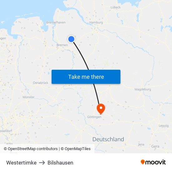 Westertimke to Bilshausen map
