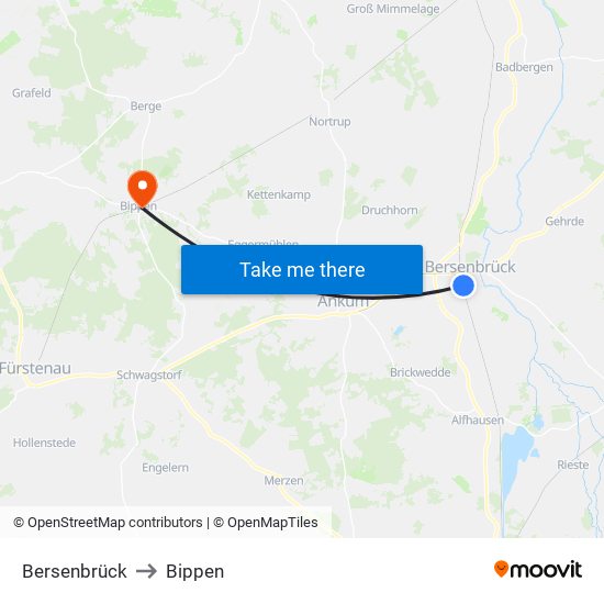 Bersenbrück to Bippen map