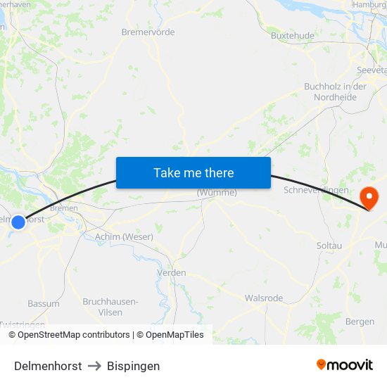 Delmenhorst to Bispingen map