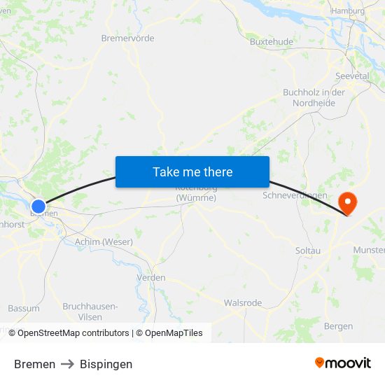 Bremen to Bispingen map