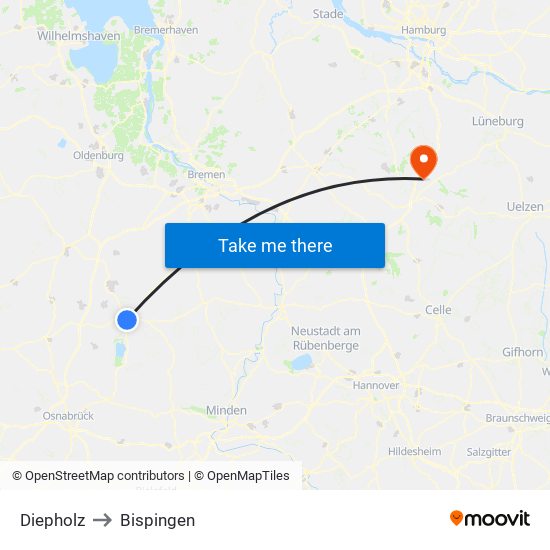 Diepholz to Bispingen map