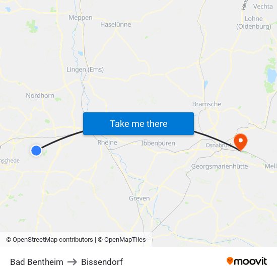 Bad Bentheim to Bissendorf map