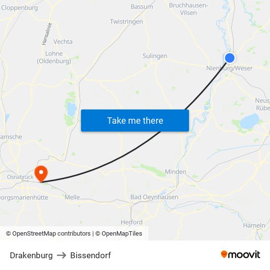 Drakenburg to Bissendorf map