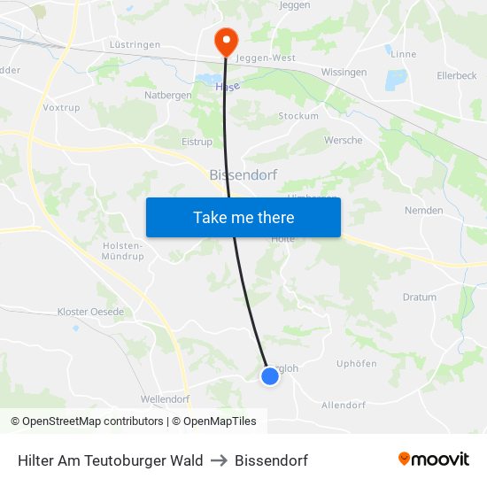 Hilter Am Teutoburger Wald to Bissendorf map