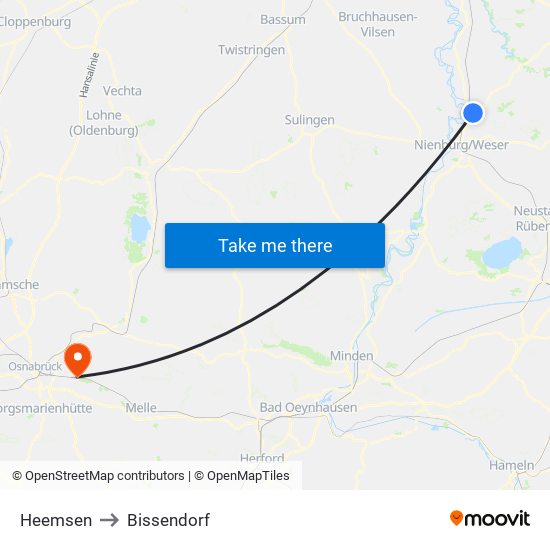 Heemsen to Bissendorf map