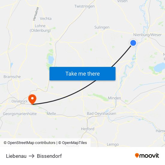 Liebenau to Bissendorf map