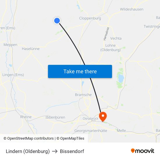 Lindern (Oldenburg) to Bissendorf map