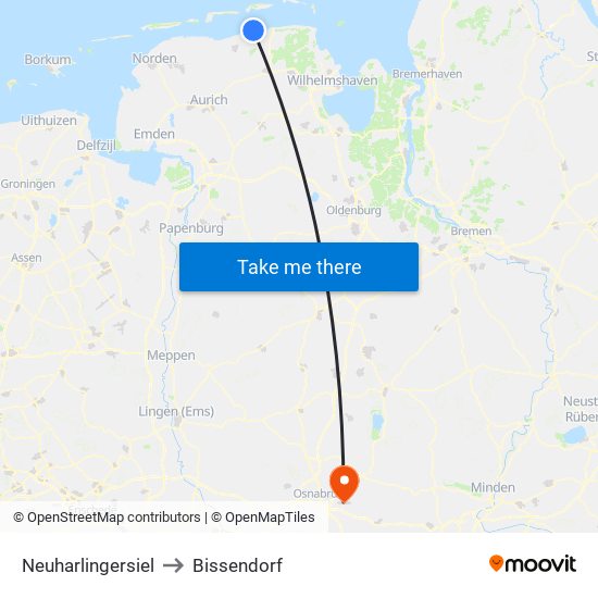 Neuharlingersiel to Bissendorf map