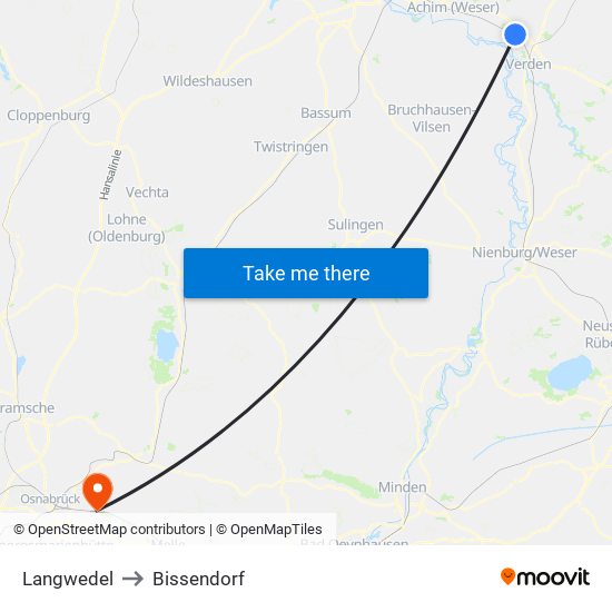 Langwedel to Bissendorf map