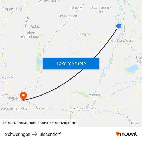 Schweringen to Bissendorf map