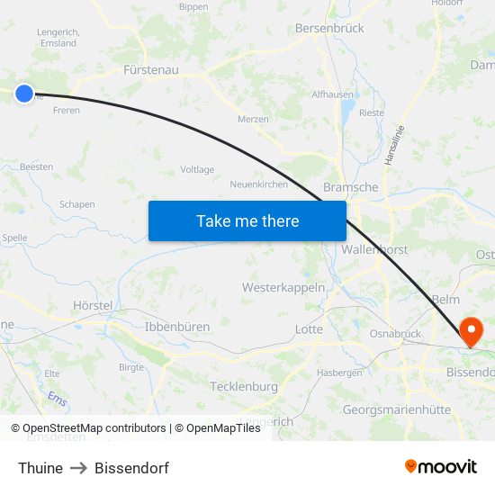 Thuine to Bissendorf map
