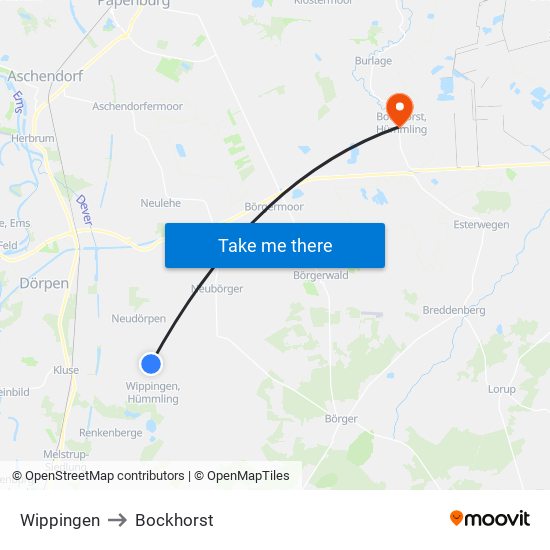 Wippingen to Bockhorst map