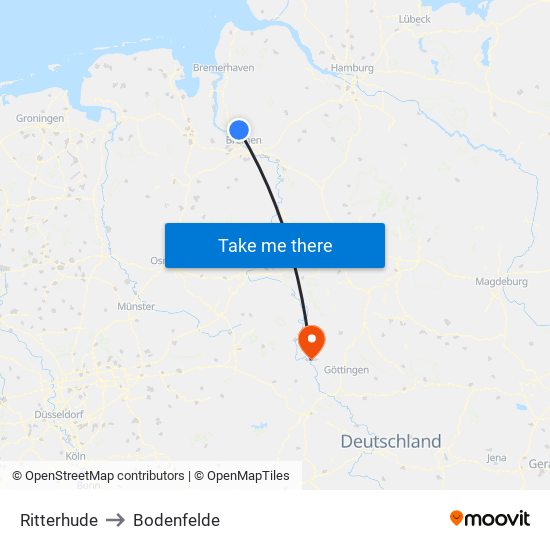 Ritterhude to Bodenfelde map