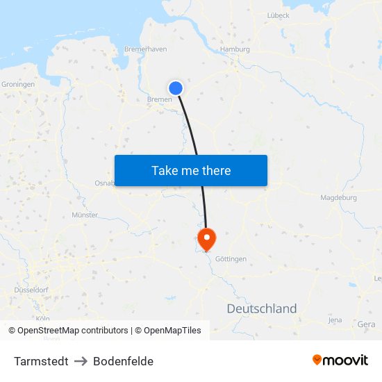 Tarmstedt to Bodenfelde map