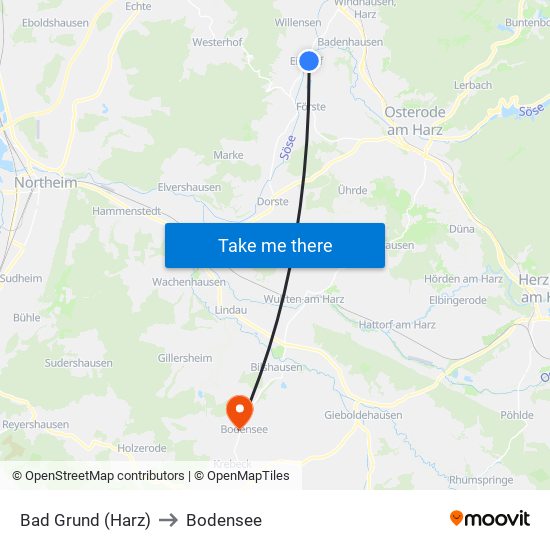 Bad Grund (Harz) to Bodensee map