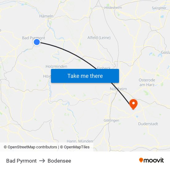 Bad Pyrmont to Bodensee map