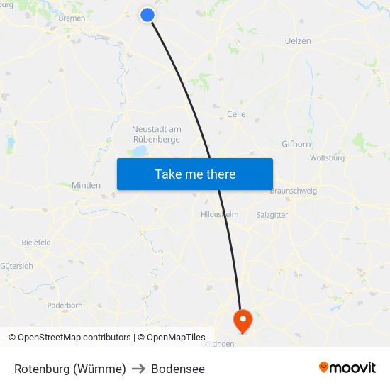 Rotenburg (Wümme) to Bodensee map