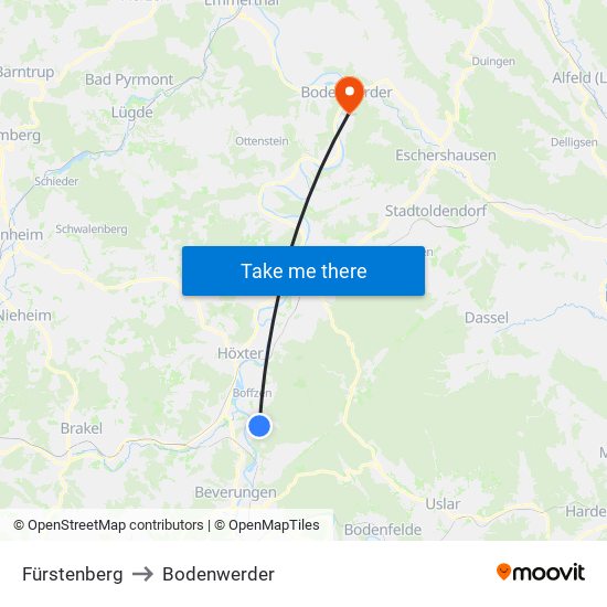 Fürstenberg to Bodenwerder map