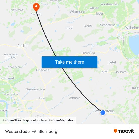 Westerstede to Blomberg map