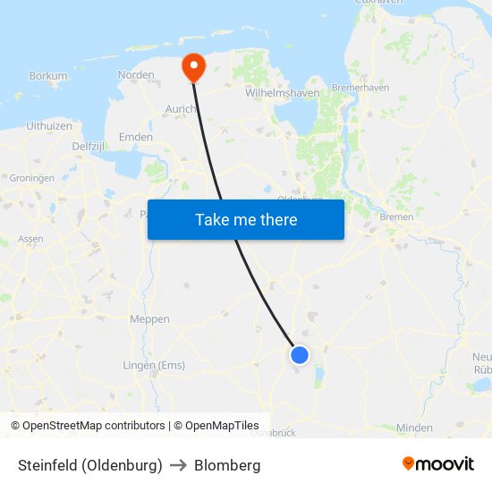 Steinfeld (Oldenburg) to Blomberg map