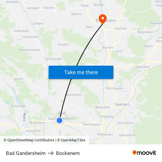 Bad Gandersheim to Bockenem map