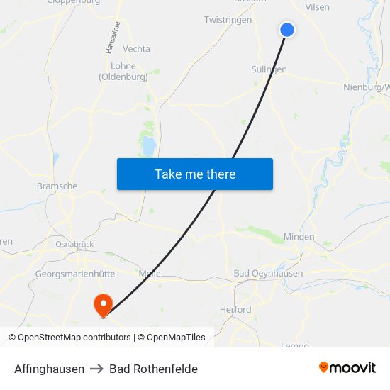 Affinghausen to Bad Rothenfelde map