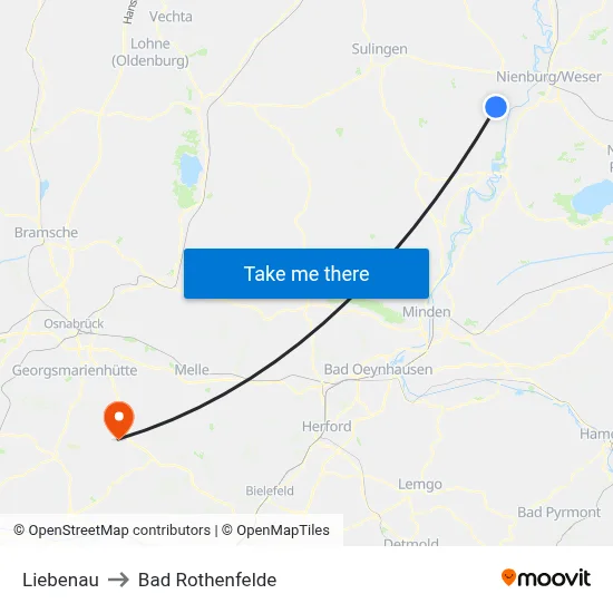 Liebenau to Bad Rothenfelde map
