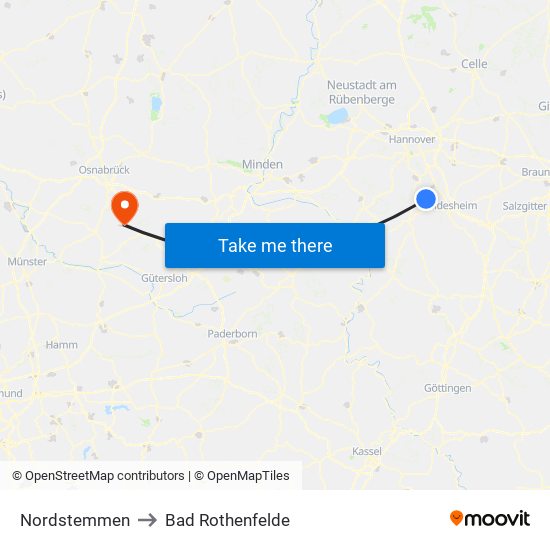 Nordstemmen to Bad Rothenfelde map