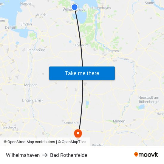 Wilhelmshaven to Bad Rothenfelde map