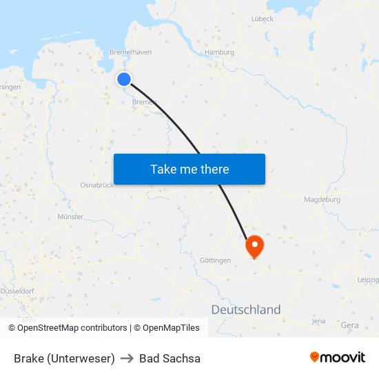 Brake (Unterweser) to Bad Sachsa map