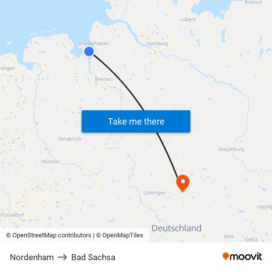 Nordenham to Bad Sachsa map