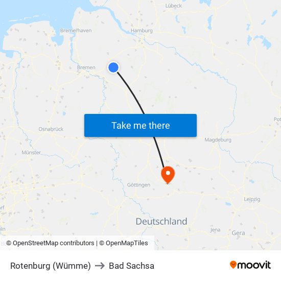 Rotenburg (Wümme) to Bad Sachsa map