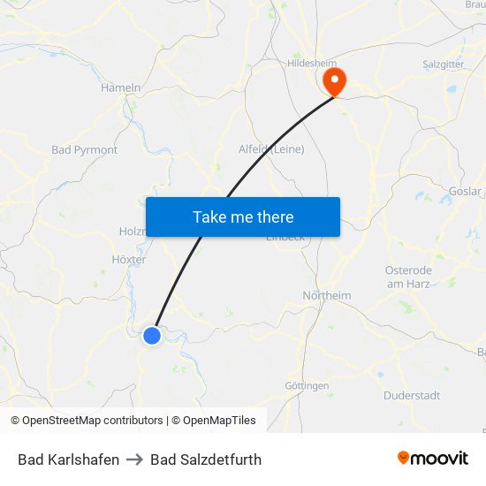 Bad Karlshafen to Bad Salzdetfurth map