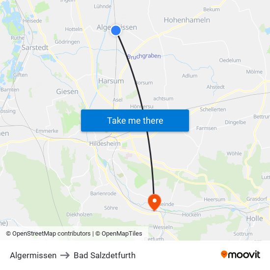 Algermissen to Bad Salzdetfurth map