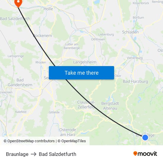 Braunlage to Bad Salzdetfurth map