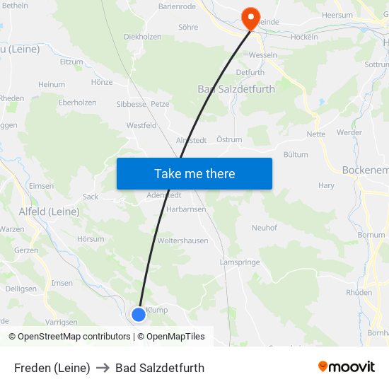 Freden (Leine) to Bad Salzdetfurth map