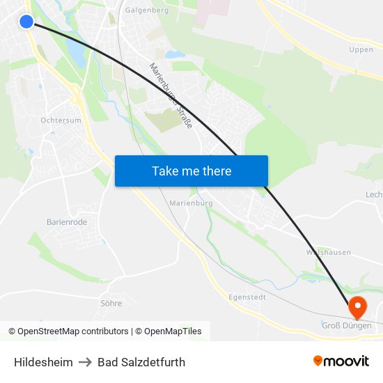 Hildesheim to Bad Salzdetfurth map