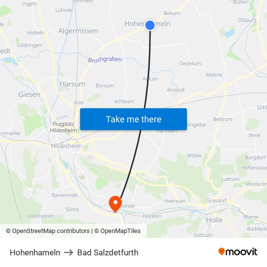 Hohenhameln to Bad Salzdetfurth map