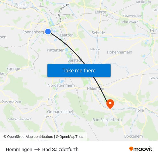 Hemmingen to Bad Salzdetfurth map