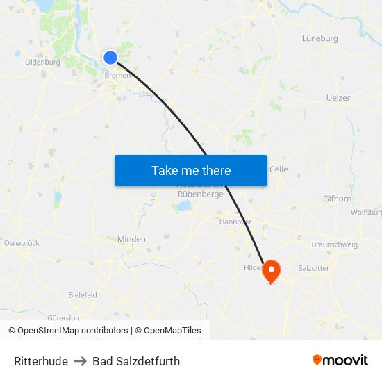 Ritterhude to Bad Salzdetfurth map