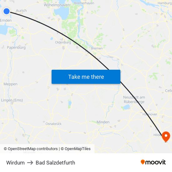 Wirdum to Bad Salzdetfurth map