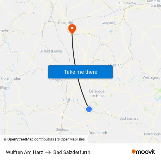 Wulften Am Harz to Bad Salzdetfurth map