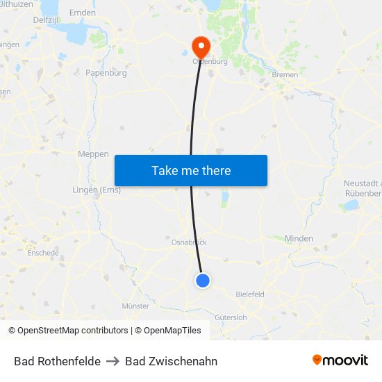 Bad Rothenfelde to Bad Zwischenahn map