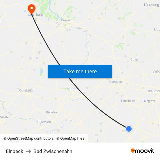 Einbeck to Bad Zwischenahn map
