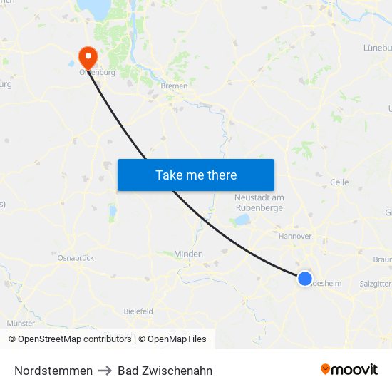 Nordstemmen to Bad Zwischenahn map