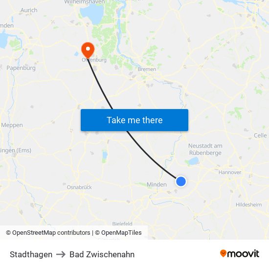 Stadthagen to Bad Zwischenahn map